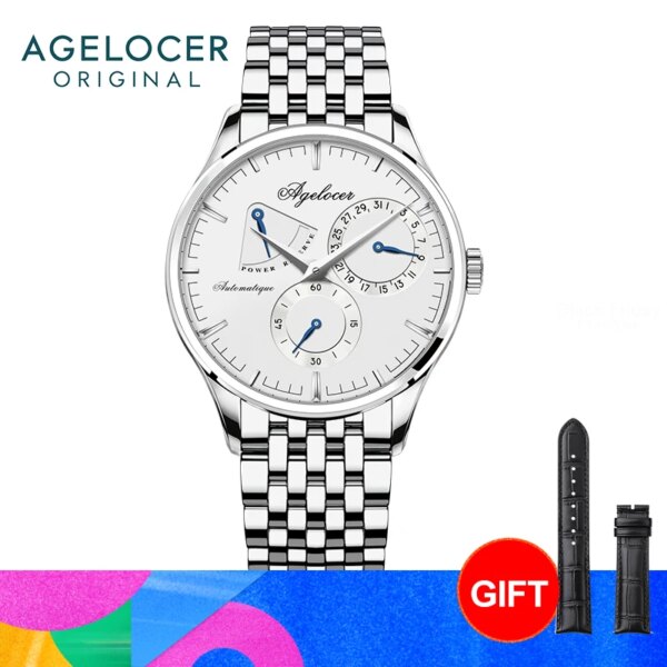 AGELOCER Budapest Kinetic Energy Display Steel Strap Men's Business Formal Automatic Mechanical Watch Birthday Gift for Men