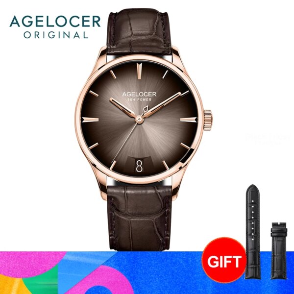 AGELOCER Budapest Men's Luxury Gold Watch Big Calendar Automatic Mechanical Watch Birthday Gift for Men