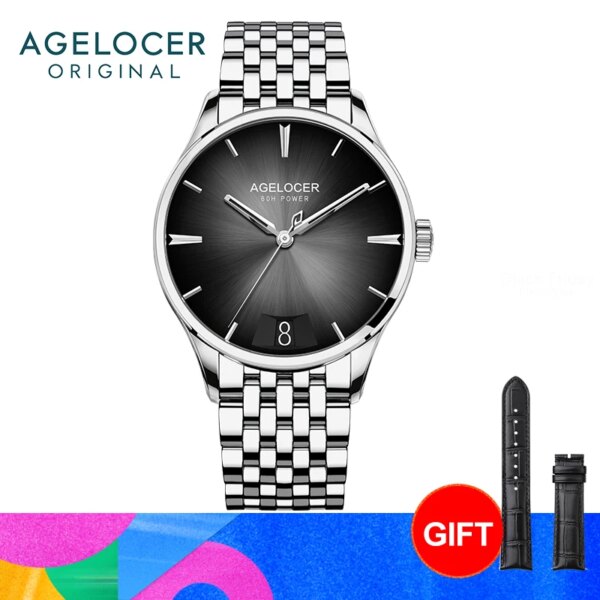 AGELOCER Budapest Steel Strap Men's Business Dress Big Calendar Automatic Mechanical Watch Birthday Gift for Men