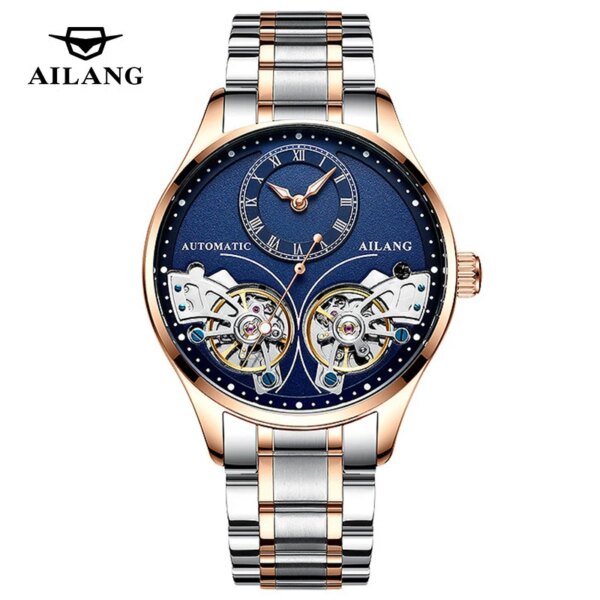 AILANG Brand New Fashion Double Tourbillon Watch for Men Luxury Stainless Steel Waterproof Automatic Mechanical Watches Mens