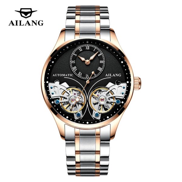 AILANG Fashion Luxury Automatic Mechanical Men's Watch Famous Brand Double Tourbillon Watch Waterproof Mens Zegarek Męski