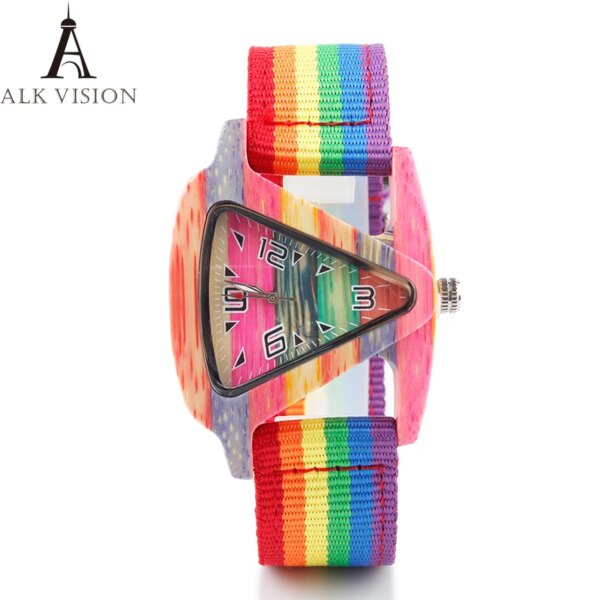 ALK pride rainbow Wooden Watch mens Women Bamboo wood wristwatch 2018 ladies wrist Watches triangle lady female quartz Clock