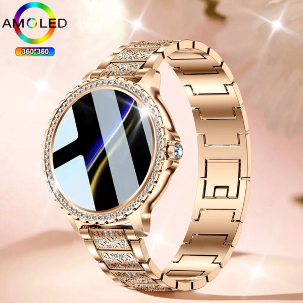 AMOLED Screen Smartwatch Heart Rate Blood Oxygen Fashion Ladies Watches Bluetooth Call Smart Watch Women Android IOS Diamonds