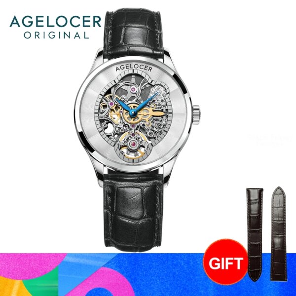 Agelocer Women's Business Formal Skeleton Automatic Mechanical Watch Birthday Gift for Women