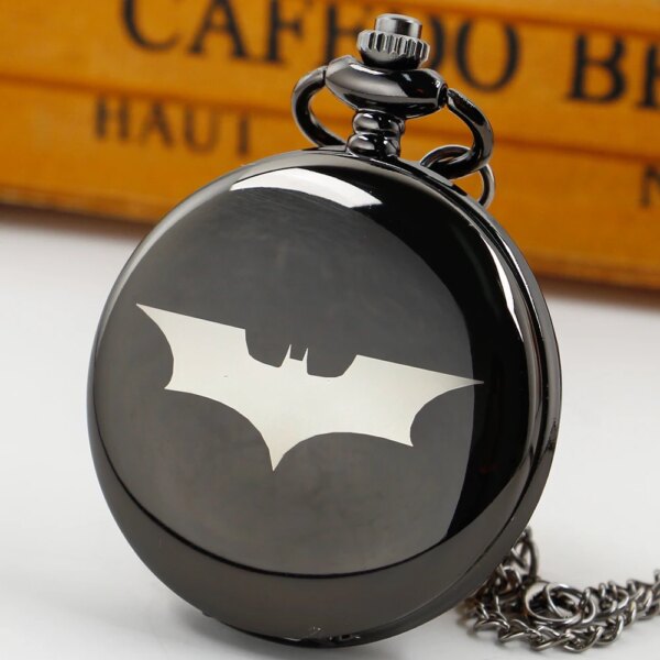 Anime Theme Smooth Bat Pattern Design Quartz Necklace Pocket Watch Casual Chain Watches Gift for Boys and Girls