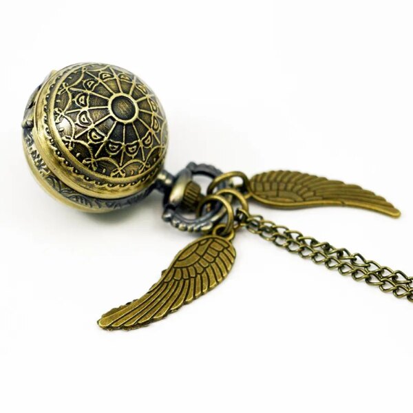 Antique Steampunk  Snitch Ball Quartz Pocket Watches With Pendant Necklace Chain Children Best Xmas Gift