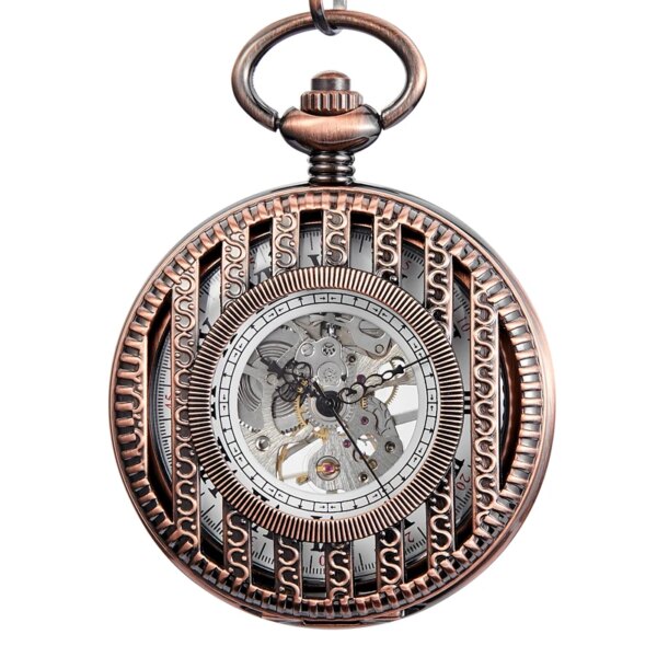 Antique Stripe Mechanical Vintage Hollow Skeleton Pocket Watch Round Dial Pendant Clock Retro Gifts Men Women Box Package