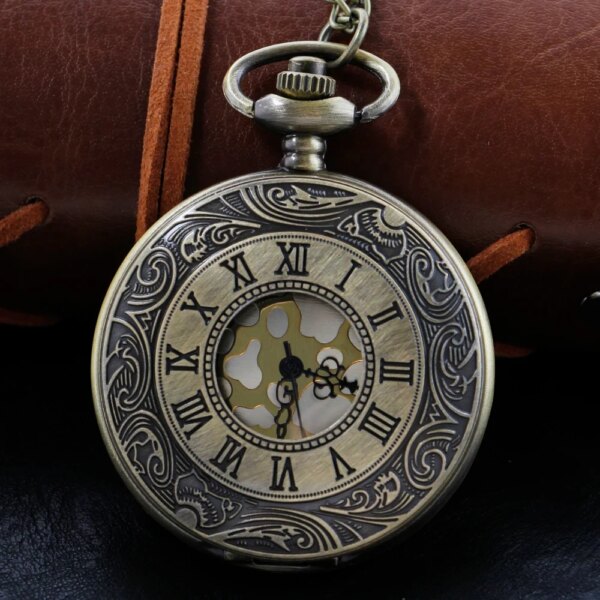 Antique Vintage Roman Number Quartz Pocket Watch Round Case Pendant Necklace Chain Clock Gifts Watch On Chain Skeleton Watch