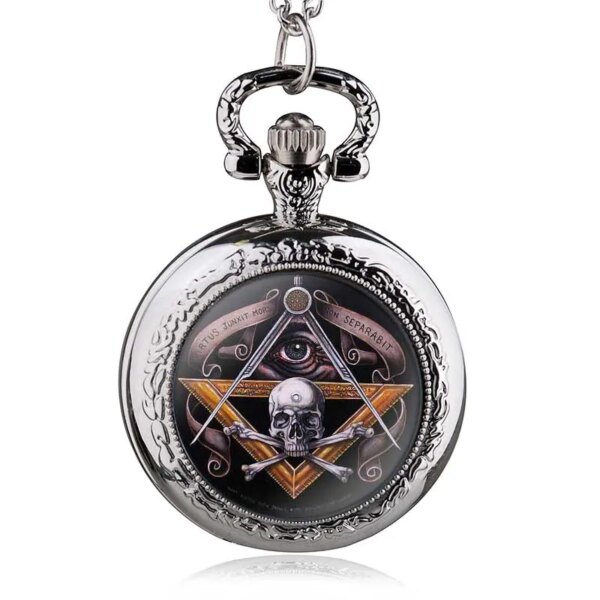 Antique Vintage Skull Masonic Pocket Watch Retro Bronze Pendant Necklace Quartz Watches Men Gifts