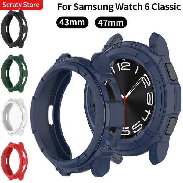 Armor Cover for Samsung Galaxy Watch 6 Classic 43mm 47mm TPU Soft Hollow Frame Bumper Two-in-one Fall prevention Protective Case