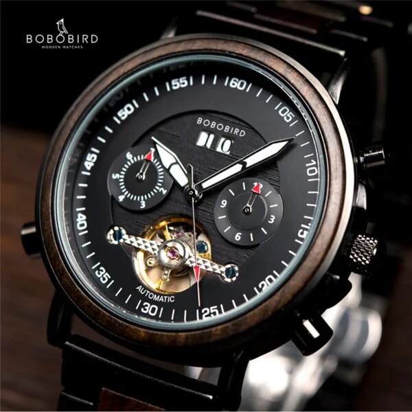 Auto Mechanical Couple Watches Chronograph Timepiece for Men Ladies Wristwatch Date Display relogio masculino de luxo BOBO BIRD