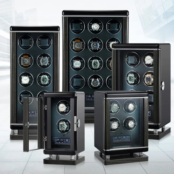 Automatic Watch Winder Wood Fingerprint Unlock 2 4 6 9 12 24 Slots Shaker Mechanical Watches Storage Box LCD Touch Screen Safe