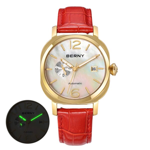 BERNY Ladies Mechanical Wristwatch Sapphire Genuine Leather MIYOTA 8217 Automatic Luxury Women Watch Luminous 5ATM Waterproof