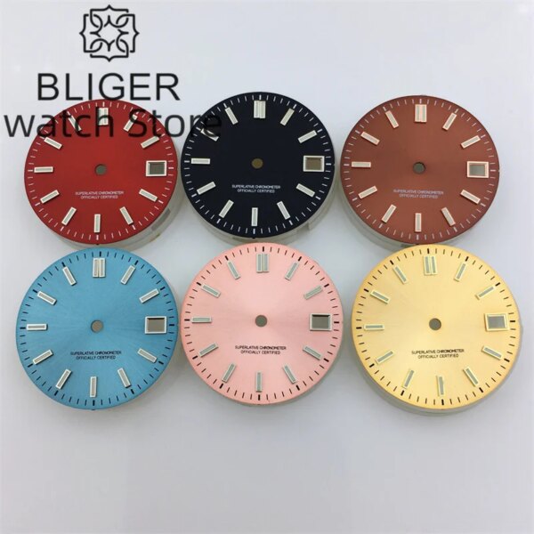 BLIGER 29mm Black Red Ccoffee Green Pink Yellow Dial C3 Luminous suitable for NH35 NH36 movement Fits 3.0 clock /3.8 clock crown