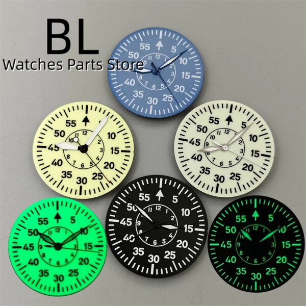 BLIGER 29mm Pilot Watch Dial Hand Set With Full C3 Green Luminous Creamy Black Blue Color For NH35 NH36  ETA PT5000 Movements