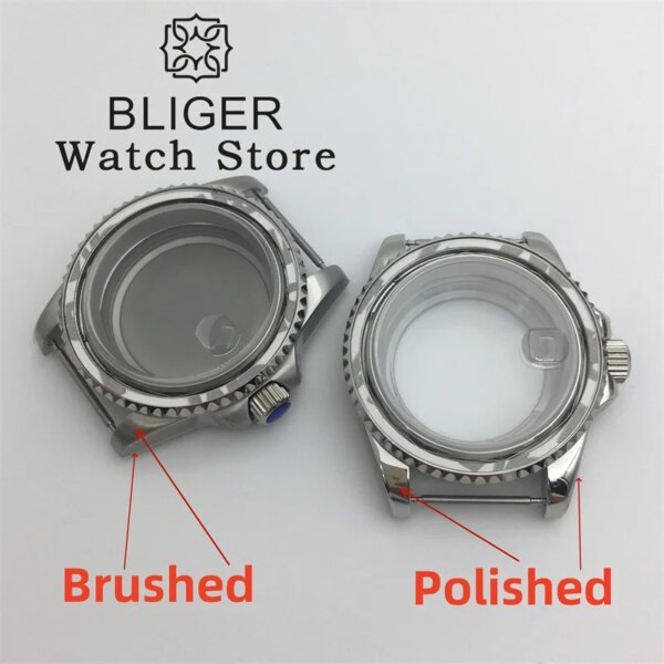 BLIGER 40mm Fully Polished/Fully Brushed Sapphire Glass Watch Case Fit NH34 NH35 NH36 ETA2824 PT5000 movement