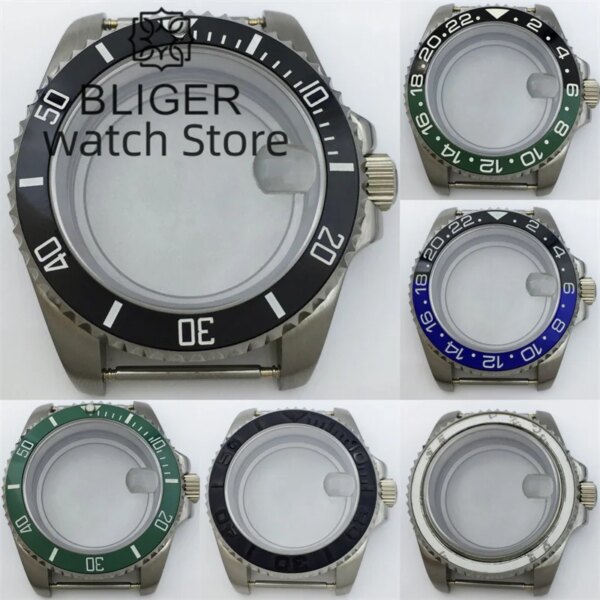 BLIGER 40mm Stainless Steel SUB Watch Case Sapphire Glass Fit NH34 NH35 NH36 ETA2824 2836 PT5000 DG2813 Miyota8205 8215 Movement