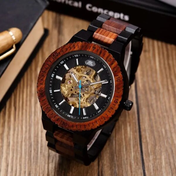 BOBO BIRD Automatic Machinery Watch for Men Wooden Stainless Steel Hollow Out Waterproof Watches relogio masculino Custom Gift