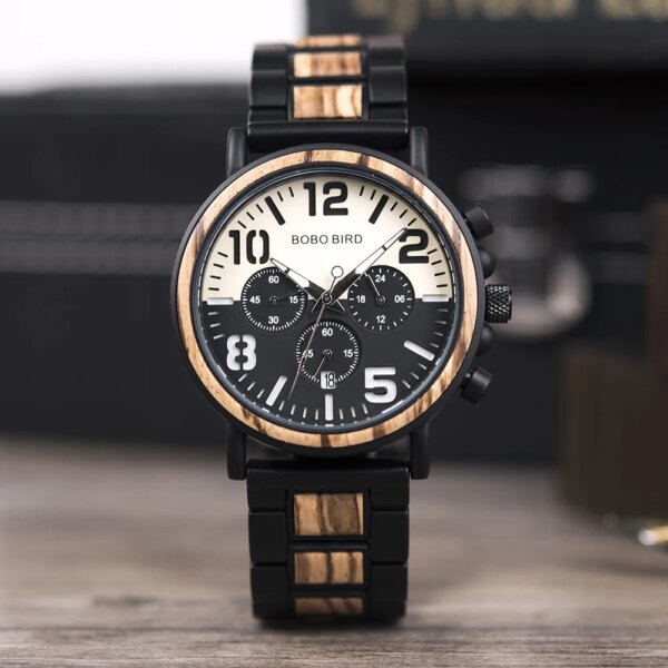 BOBO BIRD Luxury Men's Watches for Man Wooden Quartz Wristwatch Luminous Male Watch Chronograph Orologio Uomo Top Brand Custom