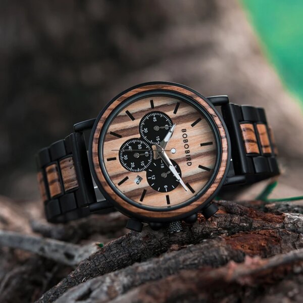 BOBO BIRD Men Watch Wood Business Wrist Watches Luminous Hand Multifunction Chronograph Timepiece Gift relogio masculino Custom