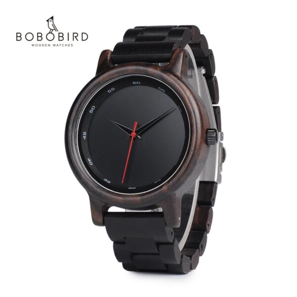 BOBO BIRD Men Watches Top Luxury Ebony Wooden Quartz Wristwatch Handmade Custom Logo Pattern Relogio Masculino