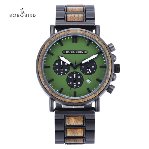 BOBO BIRD Men Wooden Luxury Wristwatches Men's Quartz Stainless Steel Customize Clock Auto Day Display relogio masculino