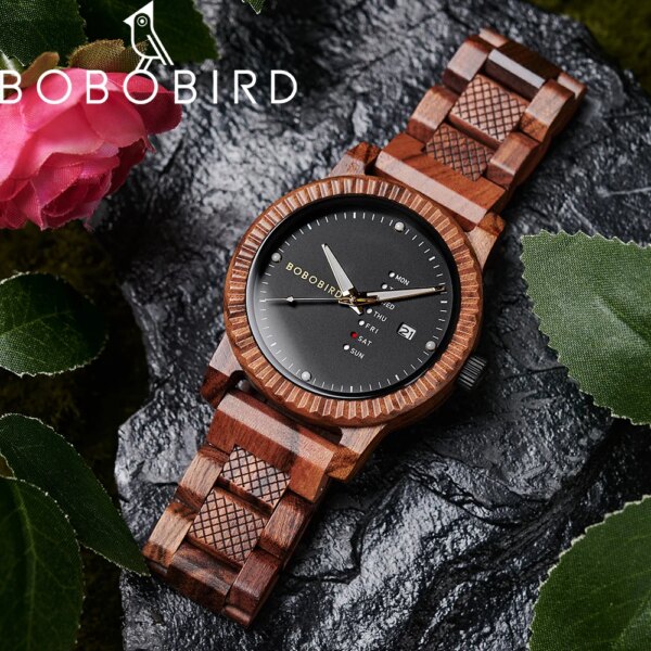 BOBO BIRD New Quartz Watches for Men Couple Wooden Watch Luxury Brand Wood Timepieces Week Date Display Custom Unique Gift Box