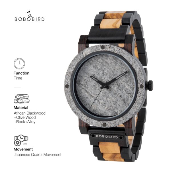 BOBO BIRD Stone Design Wood Watches Men Luxury Brand Japan Movement Quartz Wristwatches Timepieces Christmas Gifts Dropshipping