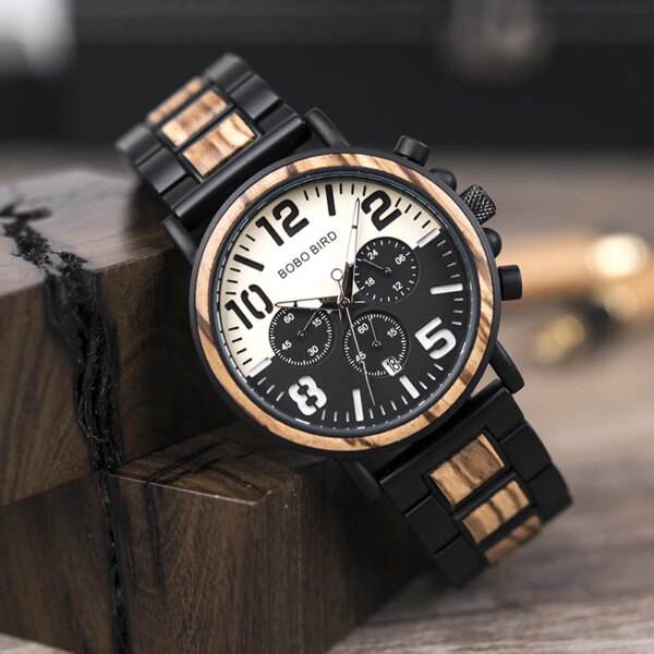 BOBO BIRD Top Brand Relogio Masculino Men Watch Wood Stainless Steel Case Chronograph Wristwatch Male Timepiece Custom Gift OEM