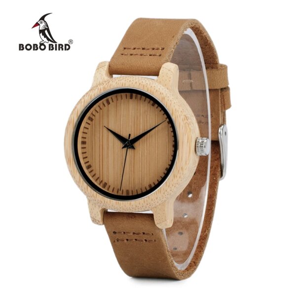 BOBO BIRD V-A10 Uniqu Womens  Bamboo Wooden Watch Quartz Outdoor Sport Watches With Genuine Leather Strap Montre Femme