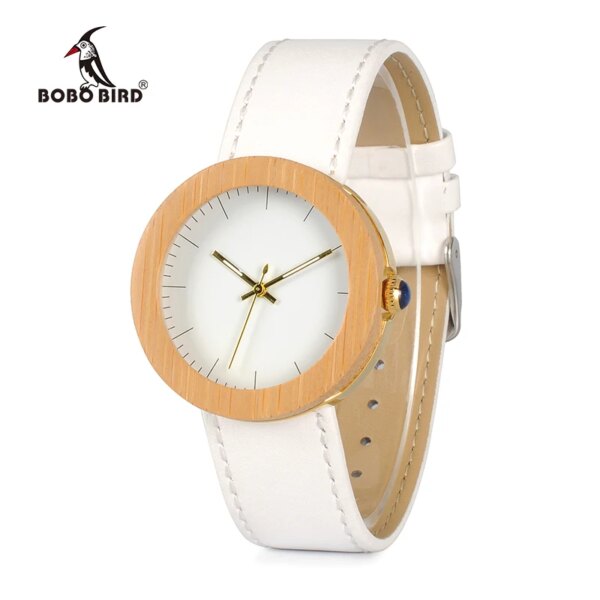 BOBO BIRD WJ27 Brand Women Watch Bamboo Steel Quartz Watch Genuine Leather Band With Wooden Wood Box relojes mujer Custom Gift