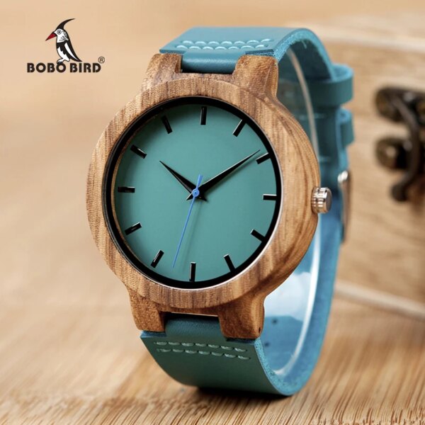 BOBO BIRD Watch Men Relogio Masculino Turquoise Blue Leather Quartz Watches Women in Gift Box relogio feminino DROP SHIPPING