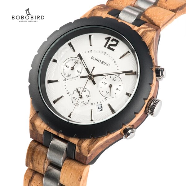 BOBO BIRD Watch Relogio Masculino Wood Watch Military Men's Quartz Wristwatch Chronograph Timepiece Wooden Watches Dropshipping