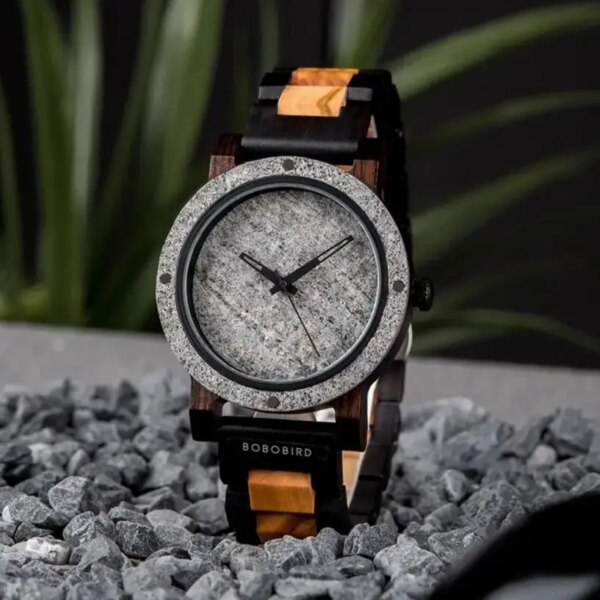 BOBO BIRD Watch Wood&Rock Quartz Wristwatch For Men Timepieces Clock Gift Men's Watches Relogio Masculino Custom Dropshipping