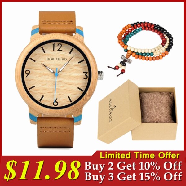 BOBO BIRD Watches for Men Bamboo Watch Japanese Quartz Wristwatch Free Gift Bracelet Surpport Customized Drop Shipping