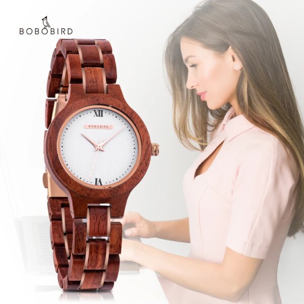 BOBO BIRD Women Watch Fashion Wooden Japanese Quartz Movement Wristwatch Luxury Red Sandalwood Timepiece Gift Box часы женские