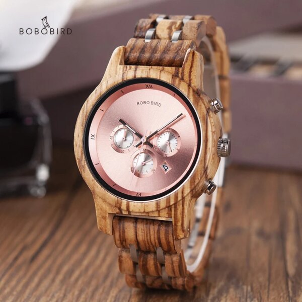 BOBO BIRD Women Watches Luxury Chronograph Watch with Auto Date Versatile Ladies Wooden Timepieces Custom Couple Quartz Watch