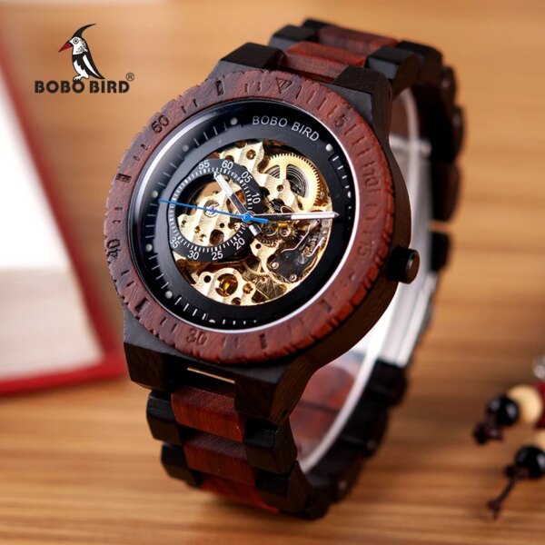 BOBO BIRD Wood Mechanical Watch Men Relogio Masculino Big Mens Watches Top Brand Luxury Timepieces Customized Dropshipping