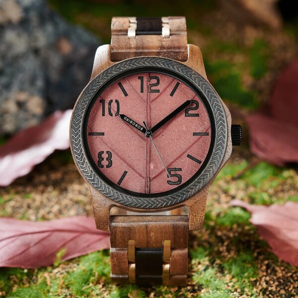 BOBO BIRD Wood Watch Leaf Dial Quartz Men's Watches Timepieces Nature Wooden Wirstwatch With Gift Box Reloj Hombre Dropshipping