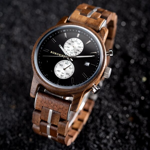 BOBO BIRD Wood Watches Men's Quartz Wristwatches Chronograph Date Display Timepiece For Men Great Gift With Wooden Box Dropship