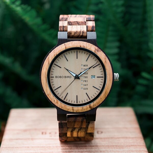 BOBO BIRD Wooden Men Watch Fashion Business Week And Date Display Quartz Timepiece Customize Logo Great Gift relogio masculino