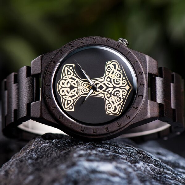 BOBO BIRD Wooden Men's Quartz Watches Viking Warriors Symbol Wristwatch Vintage Fashion Timepieces relogio masculino Gifts Box