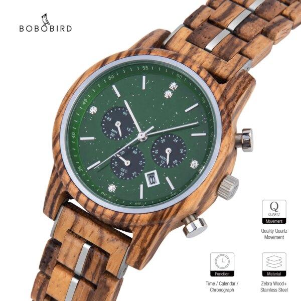 BOBO BIRD Wooden Watch for Women Fashion Quartz Wristwatches Multi-function Timer Personalized Christmas Gift relogio feminino