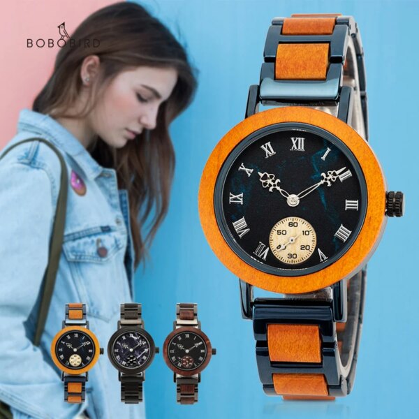 BOBO BIRD Wooden Womens Watches Stylish Wood & Stainless Steel Combined Chronograph Casual Quartz Wristwatches Drop Shipping