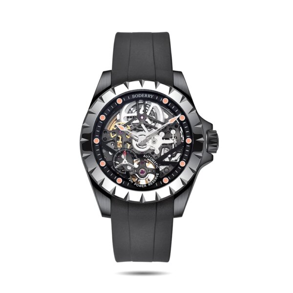 BODERRY Mens Automatic Watches Military Watch Mechanical Wristwatch Luxury 50m Waterproof Sapphire Mirror Skeleton Dial Luminous