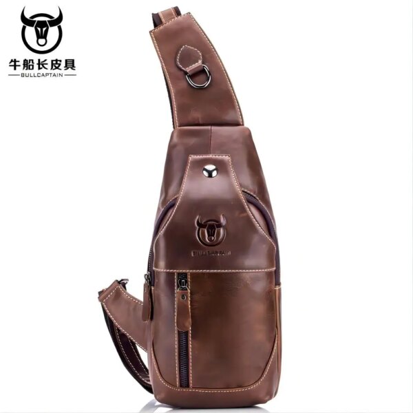 BULLCAPTAIN 2024 New fashionable men's retro leather shoulder bag, crossbody chest bag, top-level cowhide front shoulder bag