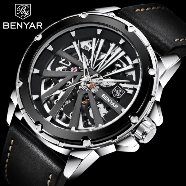 Benyar Men Mechanical Watch Top Brand Luxury Automatic Watch Man Sport Genuine Leather Waterproof Watch Men Relogio Masculino