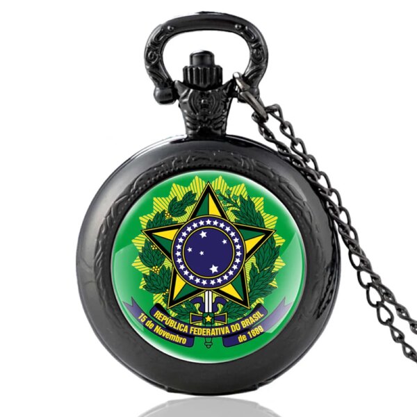 Black Brasil Sign Theme Glass Cabochon Quartz Pocket Watch Vintage Men Women Pendant Necklace Watches Gifts