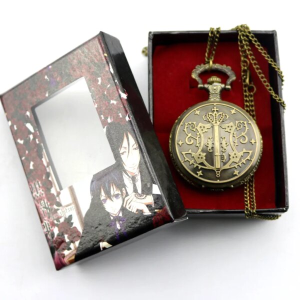 Black Butler Kuroshitsuji Sebastian Pocket Watch Necklace Pendant Costume Cosplay Prop with Box