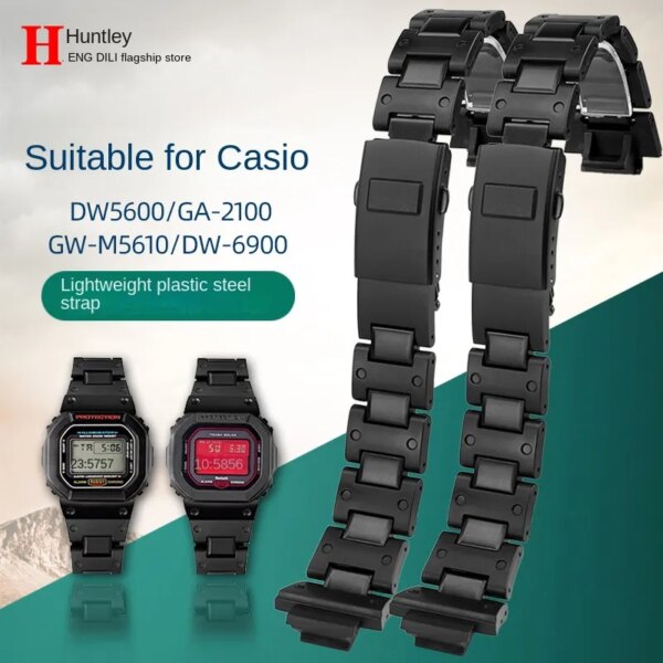 Black plastic steel watchband High quality men's watch strap For Casio G-SHOCK DW5600 GW-M5610 GA-2100 DW-6900 series Bracelet